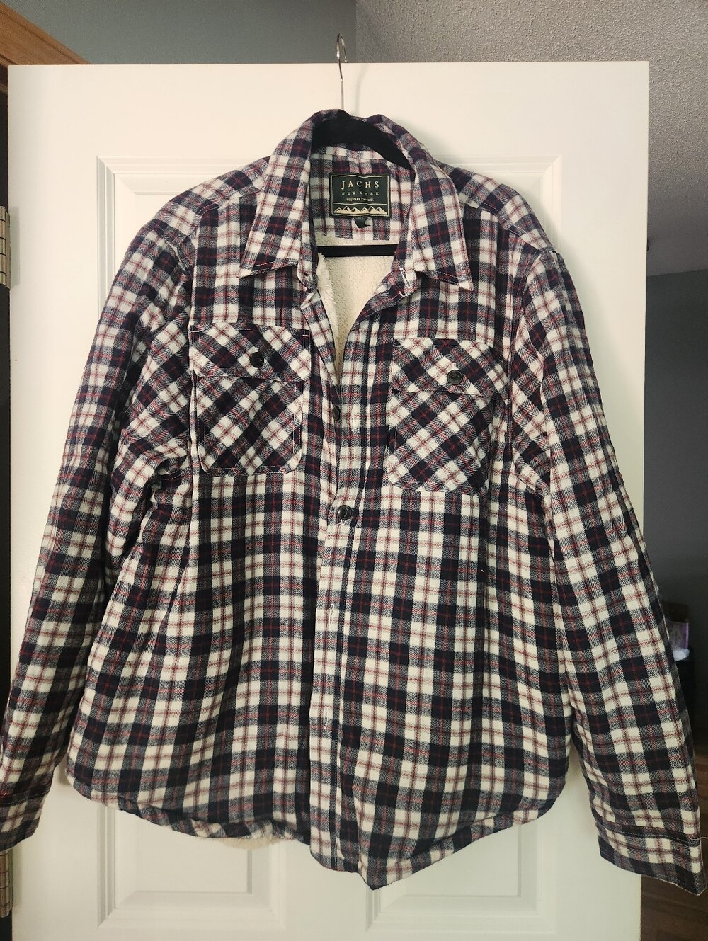 Jachs Plaid Sherpa-Lined Jacket in Burgundy, Black & White